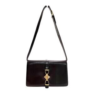Céline Vintage Horsebit Logo Dark Brown Leather Shoulder Bag Italy Clutch